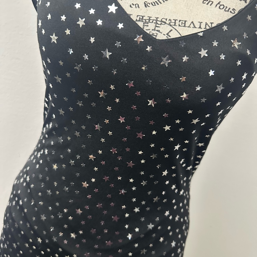 ✨ Y2K Wild Honey Black & Silver Sequin Star Mini Skater Dress | Size M ✨ - Picture 2 of 6